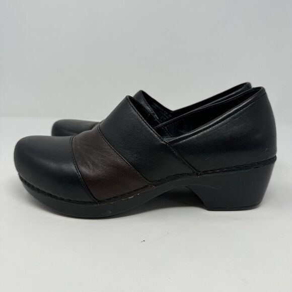 DANSKO Prima Professional Leather Clog Heel Size US 7.5 EU 38 Black Brown Block - Picture 2 of 6